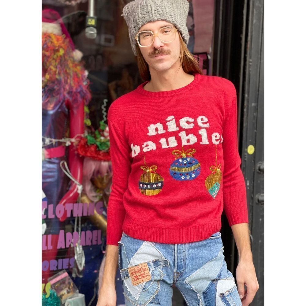 Vintage Y2K Nice Baubles Ugly Christmas Sweater - Picture 6 of 6